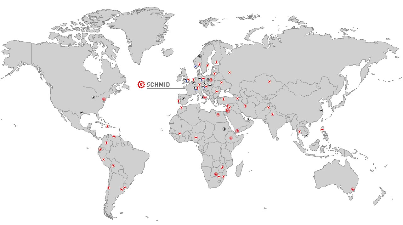 Carte du monde des machines Schmid Pasta